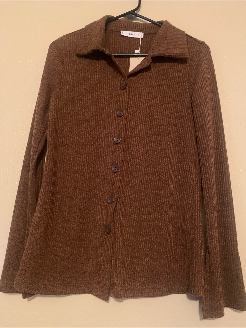 Mango Chocolate Brown Ribbed Button-Up Cardigan (XS)